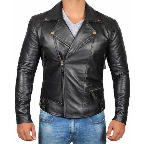 Frisco Asymmetrical Mens Black Leather Motorcycle Jacket