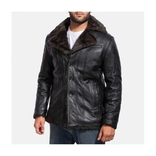 Furcliff Black Leather Coat