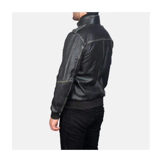 Glen Street Black Leather Bomber Jacket