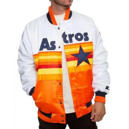 Houston Astros White and Orange Satin Jacket