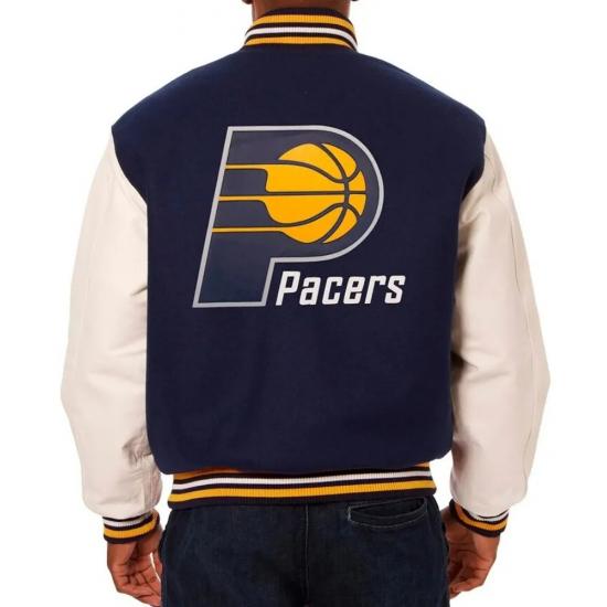 Indiana Pacers Navy and White Varsity Jacket