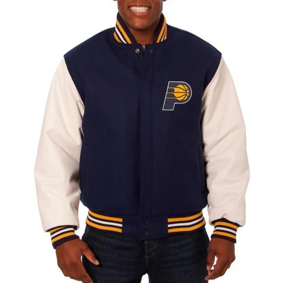 Indiana Pacers Navy and White Varsity Jacket