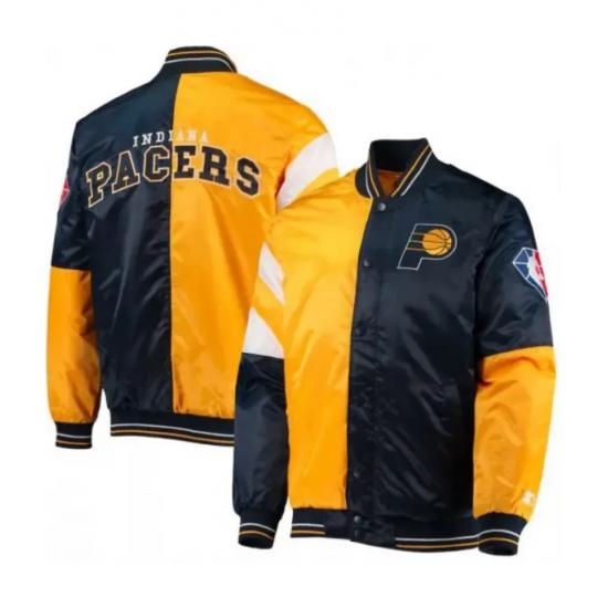 Indiana Pacers Starter Satin Yellow and Blue Jacket