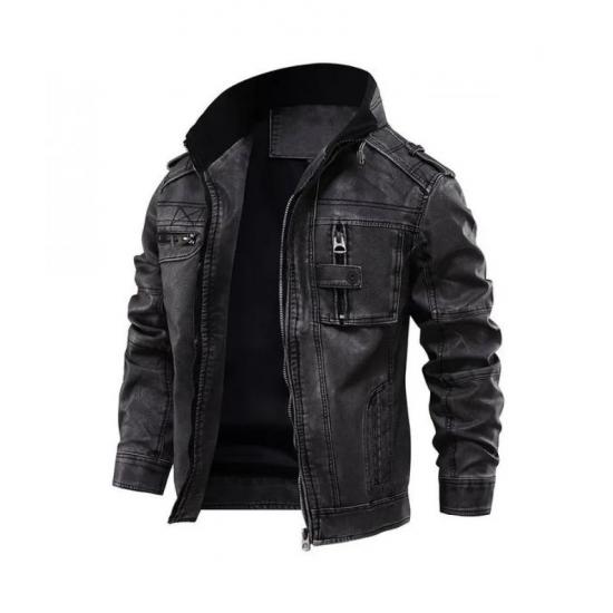 Jasper Black Distressed Leather Cafe Racer Jacket for Men