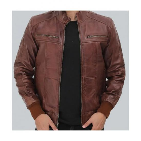 Johnston Mens Brown Lambskin Bomber Leather Jacket