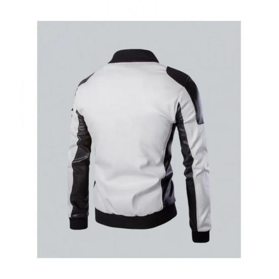 Joliet White Leather Perforated Jacket Mens