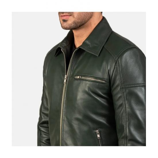 Lavendard Green Leather Biker Jacket