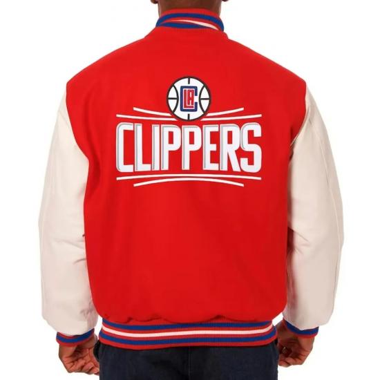 Los Angeles Clippers Varsity Red and White Wool/Leather Full-Snap Jacket