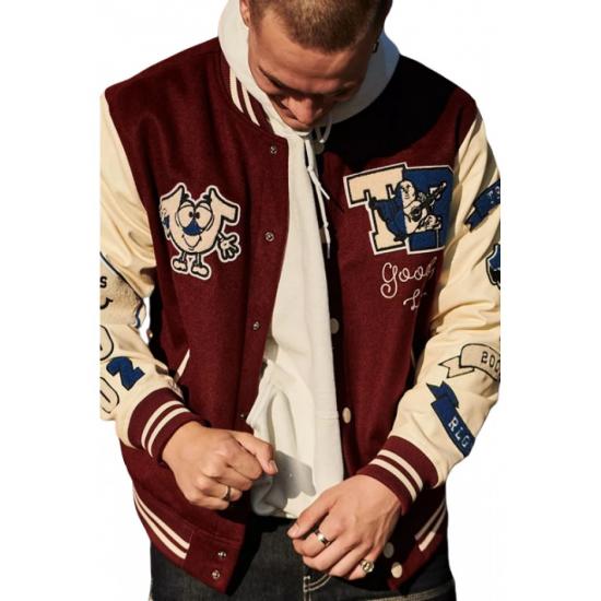 True Religion Maroon Varsity Jacket Unveiled