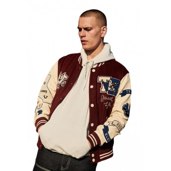 True Religion Maroon Varsity Jacket Unveiled